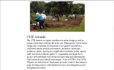 CUE Awards page, middle